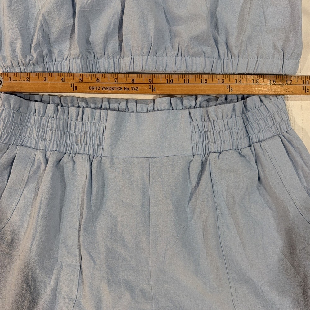 Eurivicy Women Light Blue Linen Two Piece Set Crop Top and Shorts XXL - Picture 3 of 6